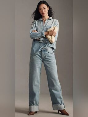 NWT Anthropologie Ética Stanton High-Rise Relaxed Cuff Jeans size 29 Artic